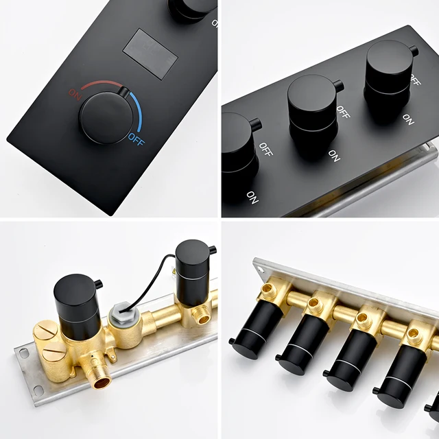 ชุดฝักบัวอาบน้ำแบบติดเพดานสีดำ M Boenn 6 ฟังก์ชั่น สำหรับคู่รัก พร้อมลำโพงเพลงในตัว ก๊อกน้ำร้อนน้ำเย็นสำหรับห้องน้ำ 3