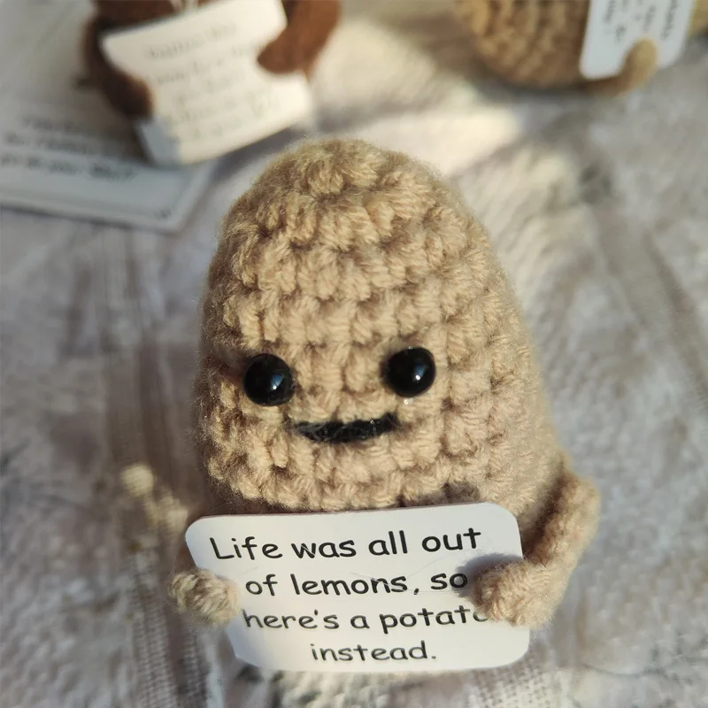 Positive Energy Potato Hug Pocket Mini Handmade Plush Wool Knitting Doll with Card Funny Christams Gifts Figure Toys Decoration