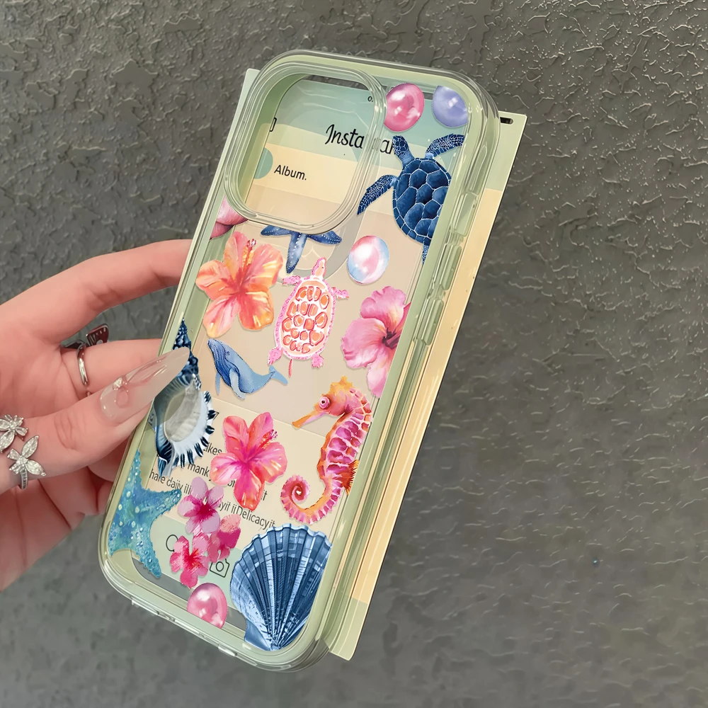 Tropical Beach Turtle & Seahorse Shell Phone Case – Vibrant Ocean-Themed Design