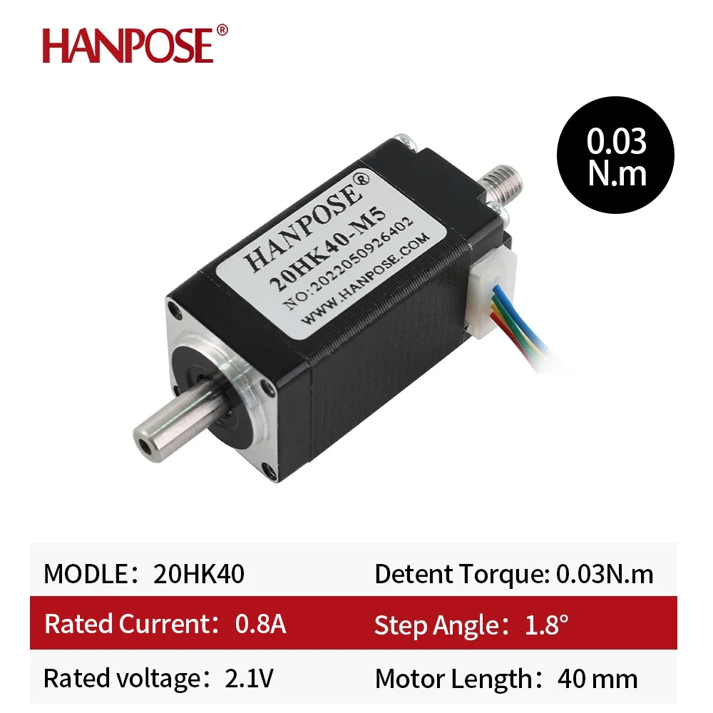HANPOSE 20HK40-M5 0.8A 0.03N.M 중공 이축 20 스테퍼 모터 3D 프린터 부품용 Nema8 스테퍼 모터