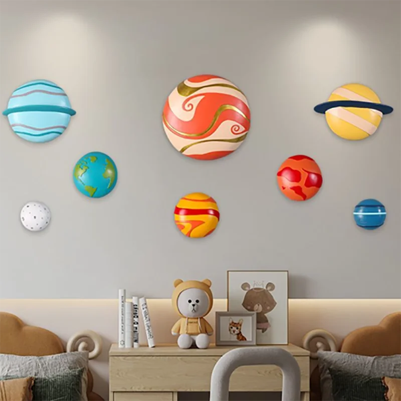 Nordic Colorful Space Planet Resin Wall Decoration Items Kindergarten Children's Room Wall Accessories Cafe Office Sticker