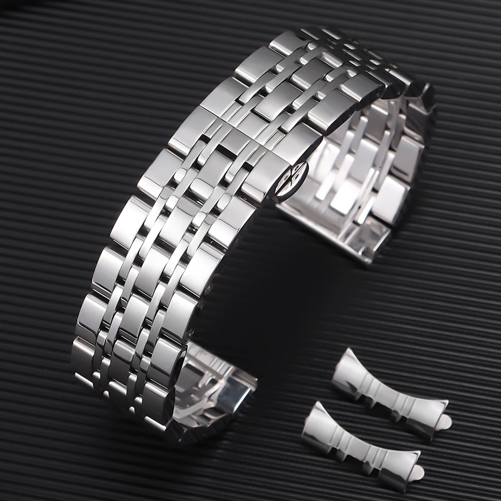 Premium Curved End Stainless Steel Smartwatch Bracelet with Butterfly Buckle