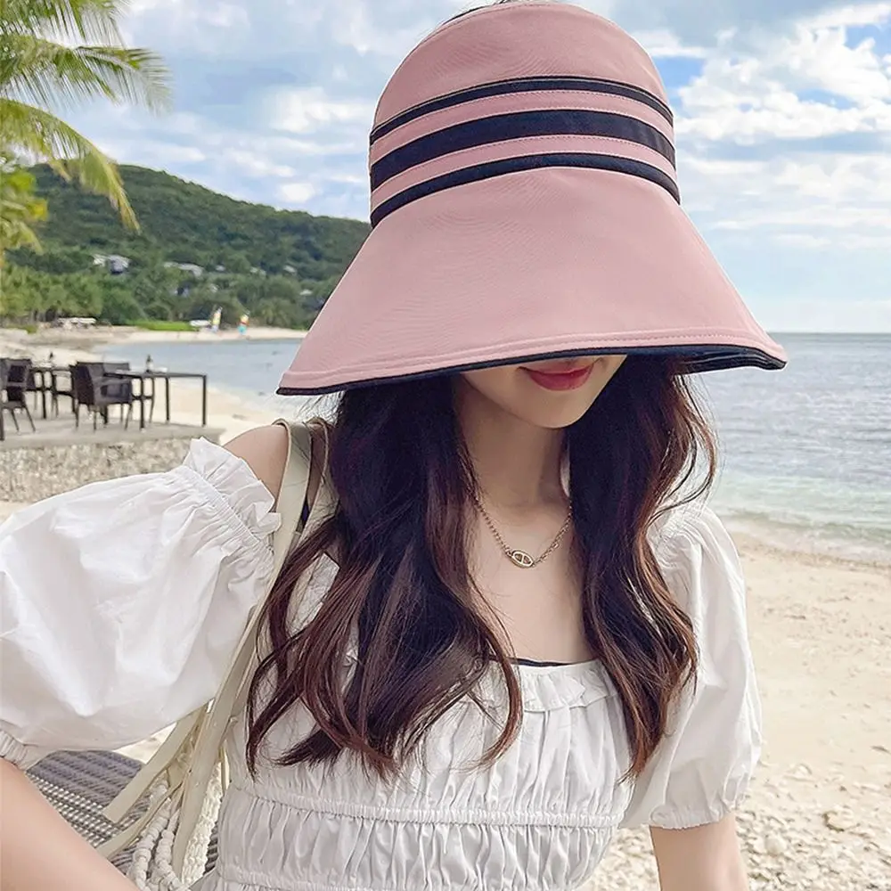 여성용 조절식 어부 모자, 넓은 챙 접이식 버킷 캡, 통기성 자외선 차단 비치 캡, 패션