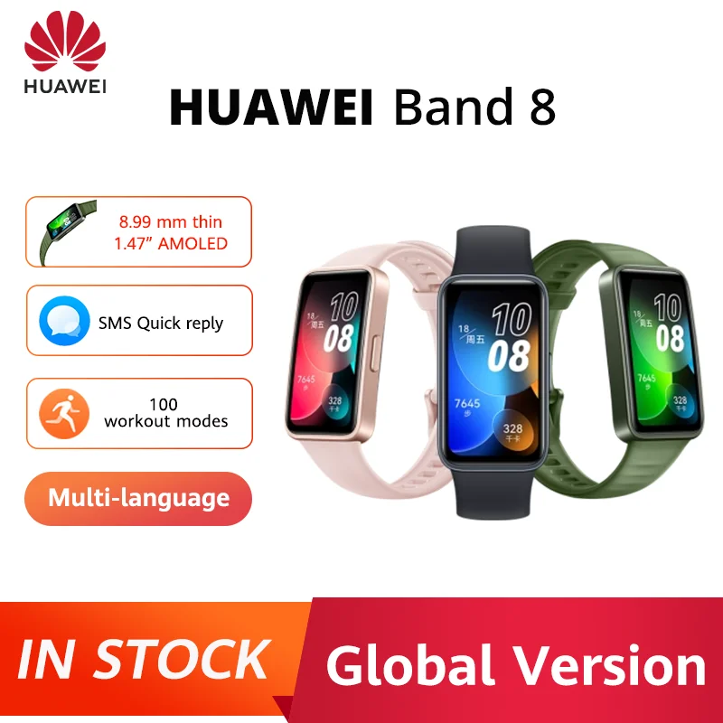 In Stock Global Version HUAWEI Band 8 8.99 mm thin 1.47\'\' AMOLED 6000+  watch face 100 workout modes SMS Quick reply - AliExpress