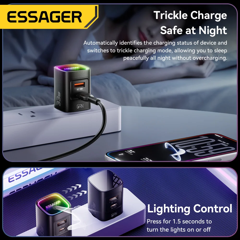Essager GaN 33W USB-C Portable PD Fast Charger with RGB Lighting