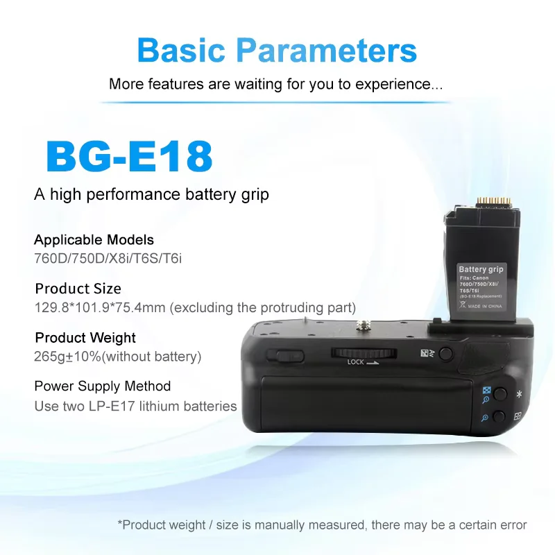 Battery Grip BG-E18 for Canon EOS 750D 760D Rebel T6i T6s X8i 8000D DSLR Camera BGE18 Grip