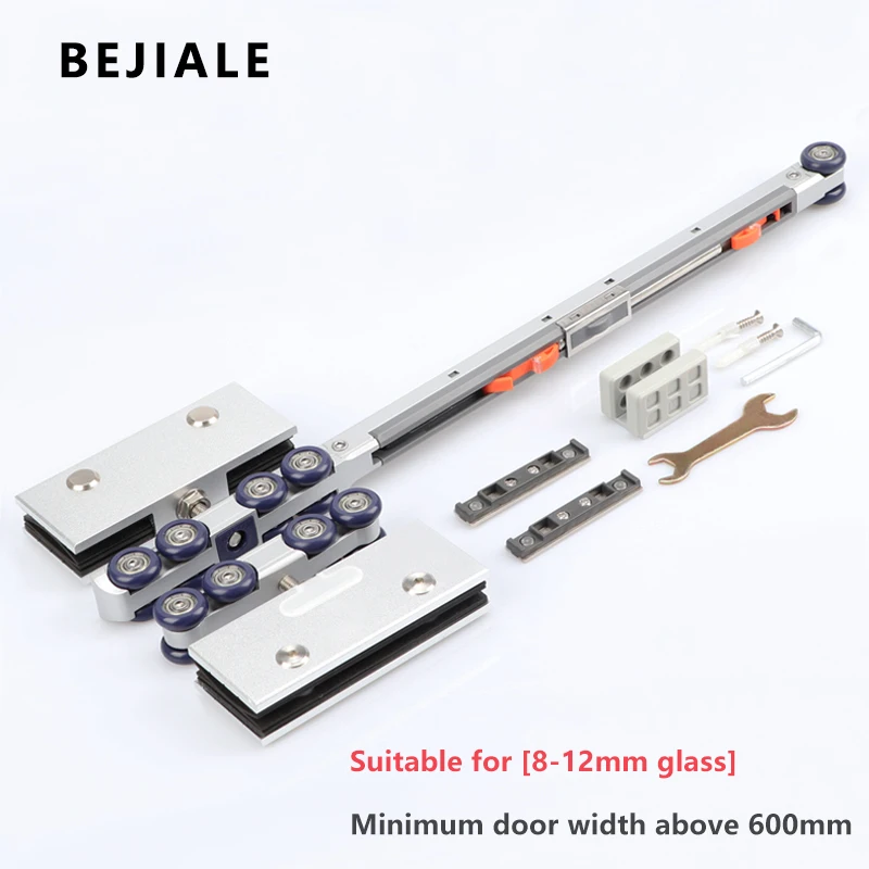 Glass Door Lifting Wheel Bathroom Room Pulley Sliding Door Toilet Two-way Damping Buffer Glass Pulley Moving Track Fittings glass door pulley