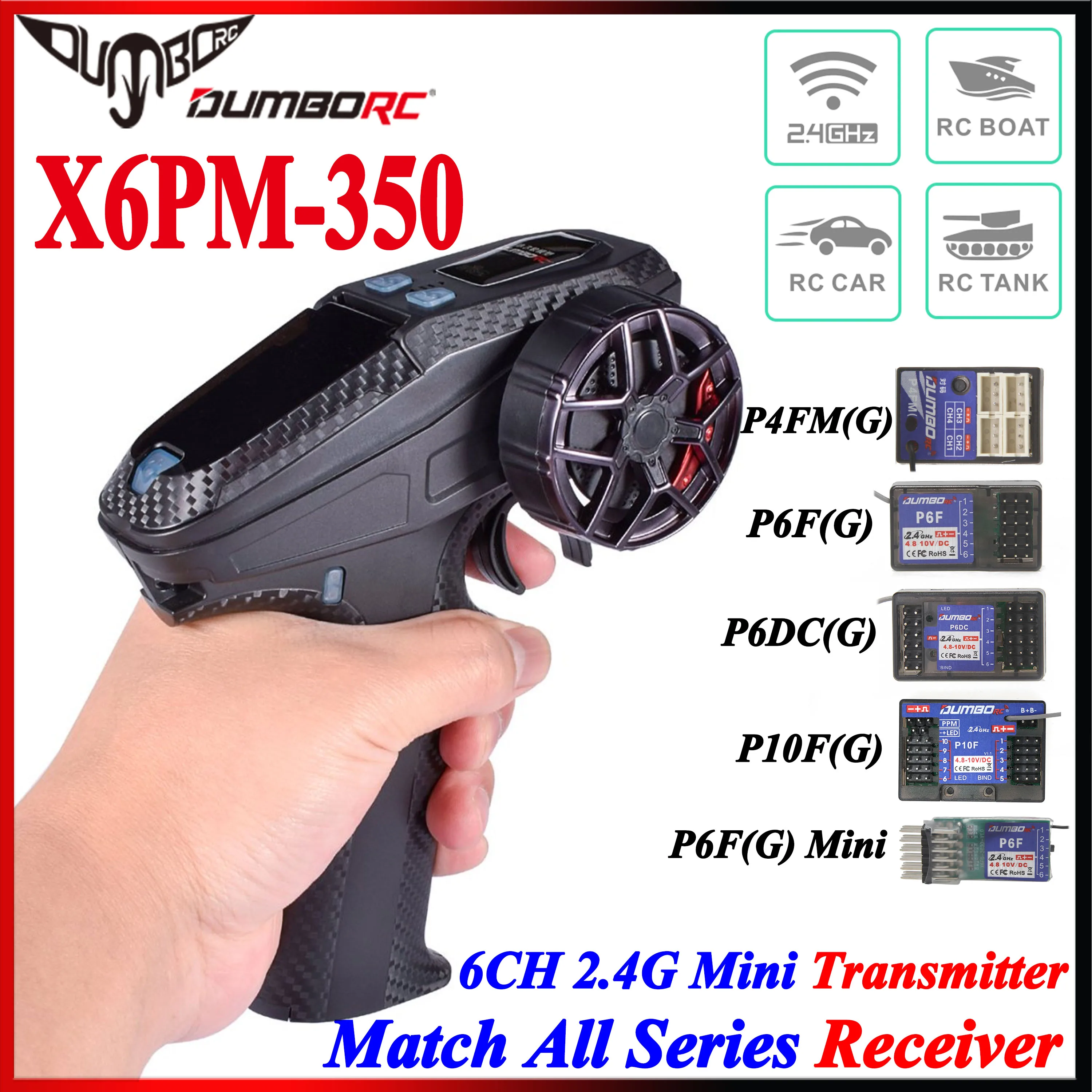 DUMBORC X6PM-350 – Mini émetteur-récepteur RC 2,4 GHz, Portée 350 M, Gyroscope, Alarme Basse Tension