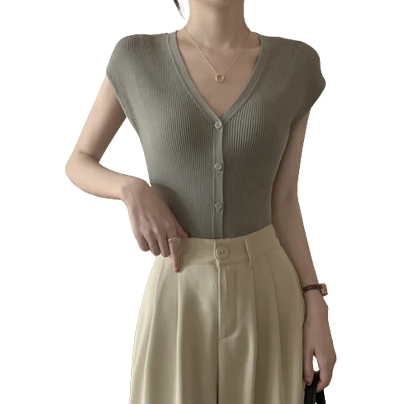 2023 ���� ���ο� ���� �� ������ ���� ���� ǰ�� Qu Zhu ª�� �Ҹ� ��Ʈ ī��� V-neck �ְ� Ʈ����