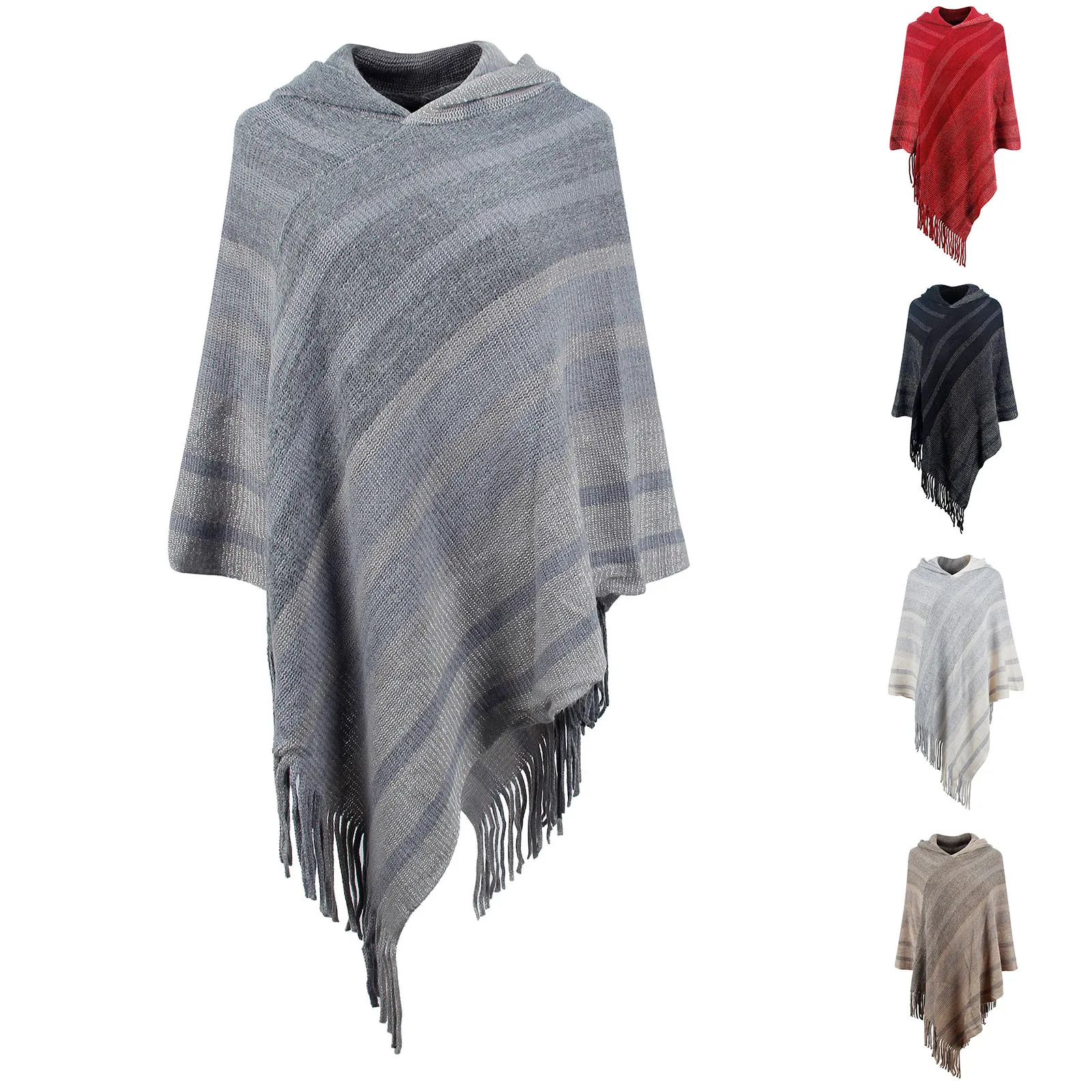 

Fashion knitted tassel shawl for Women Vintage 70s 80s Casual Warm Solid Color Shawl Wraps For Autumn And Winter dressy cape