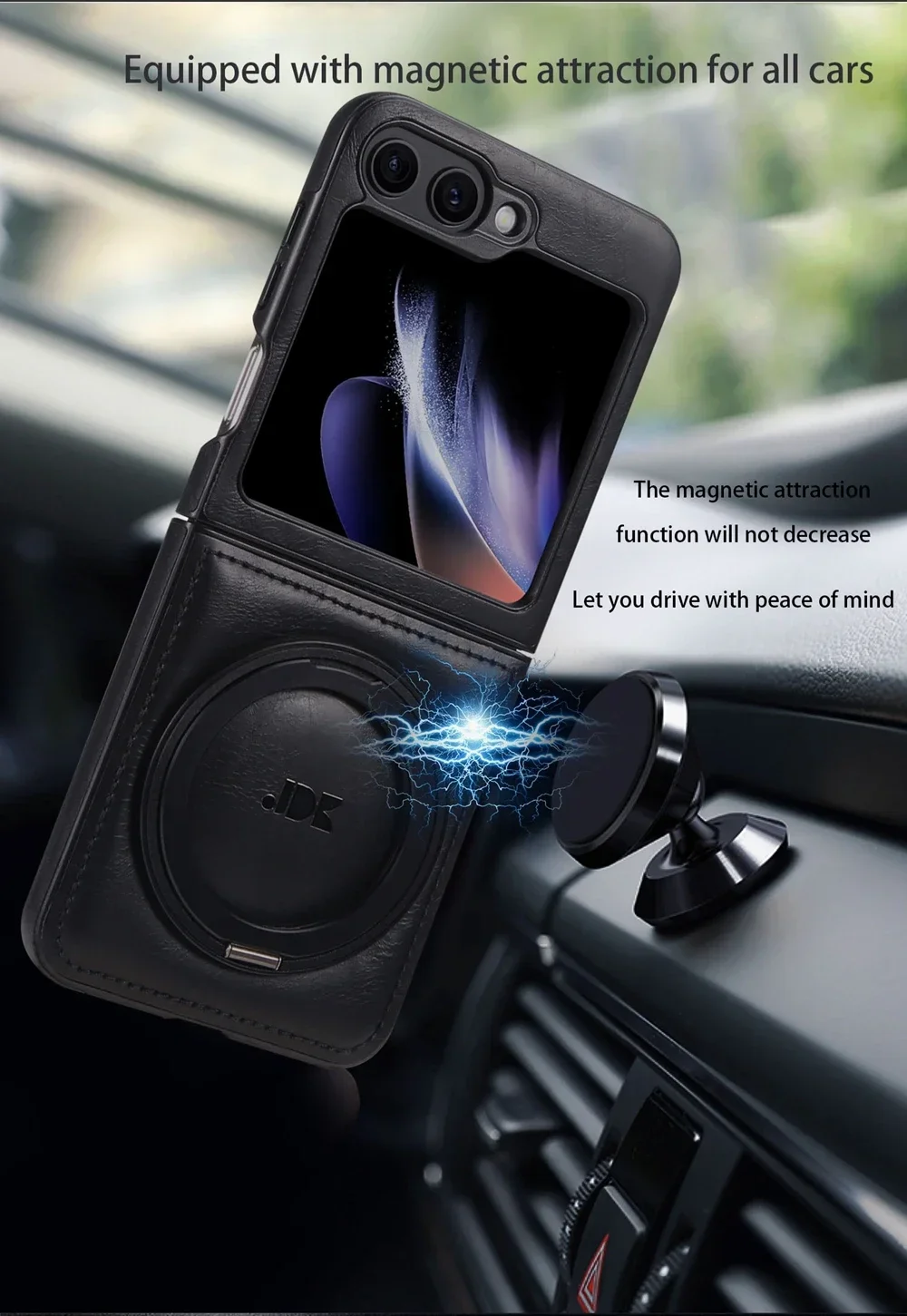 Leather Magnetic Wireless Charging Phone Case with Rotating Bracket
