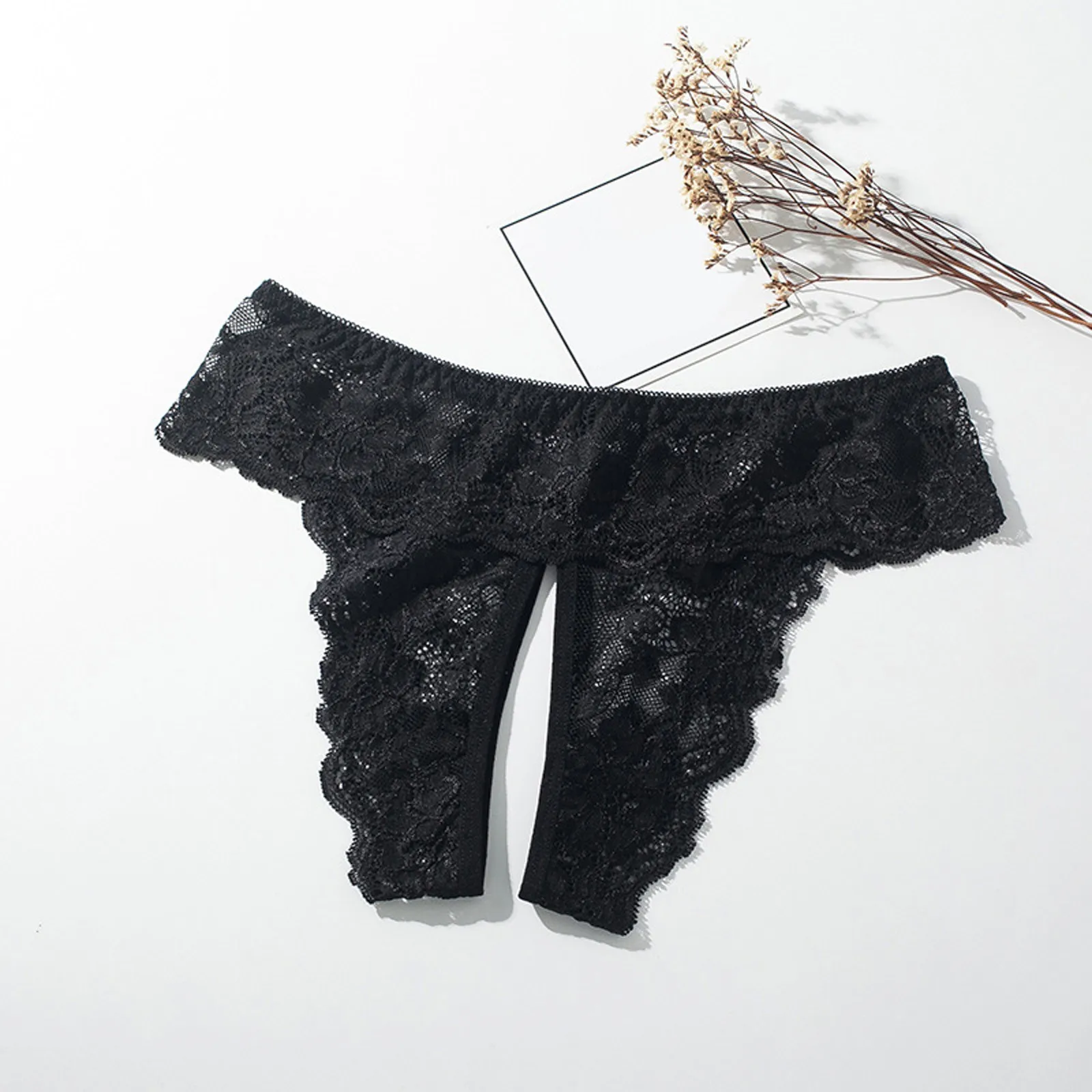 Women Sexy Lace Panties Low Rise Underwear Lingerie Briefs Open Crotch Panties Tempatation Thongs