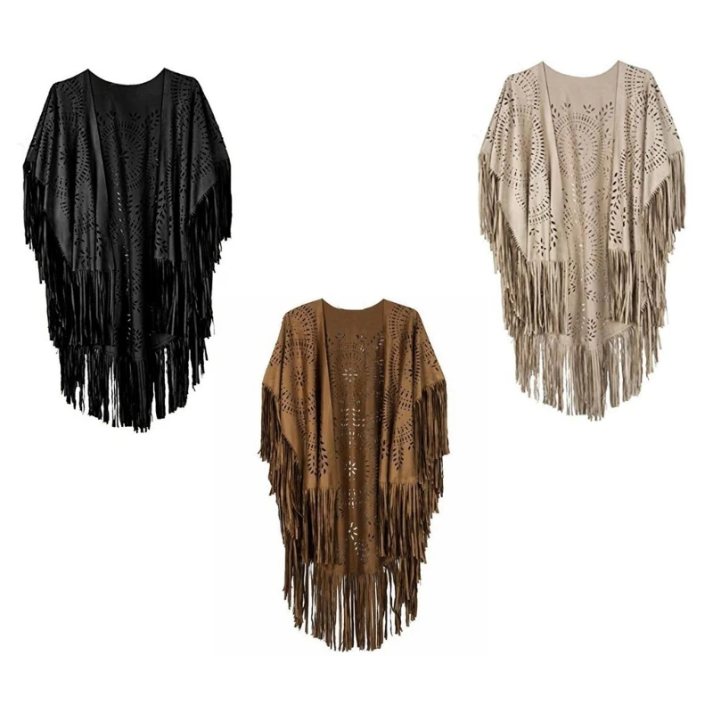 

Vintage Faux Suede Open-Front Vest Sleeveless Bohemian Western Jackets Waistcoat N7YE