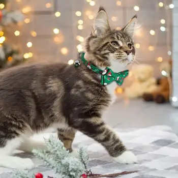 Christmas Cat Collar Breakaway Kitten Collar With Bell Adjustable Snowflake Bow Christmas Collars For Cat Thanksgiving Day 2