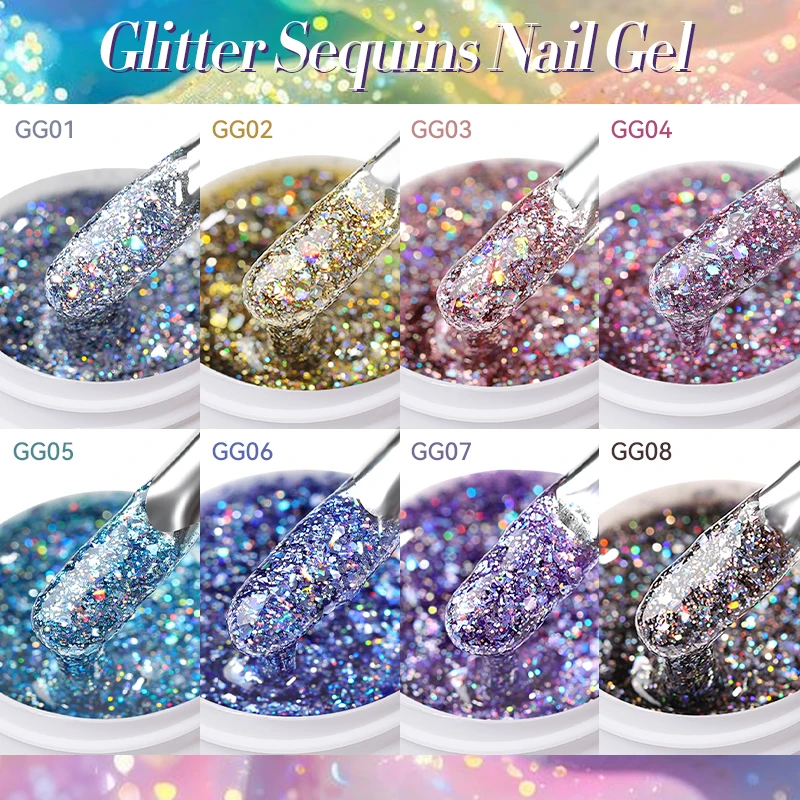 LILYCUTE 7ml 글리터 스팽글 젤 매니큐어 글리터 불규칙한 모양의 스파클링 젤 UV LEDFor 네일 아트 살롱 홈 DIY