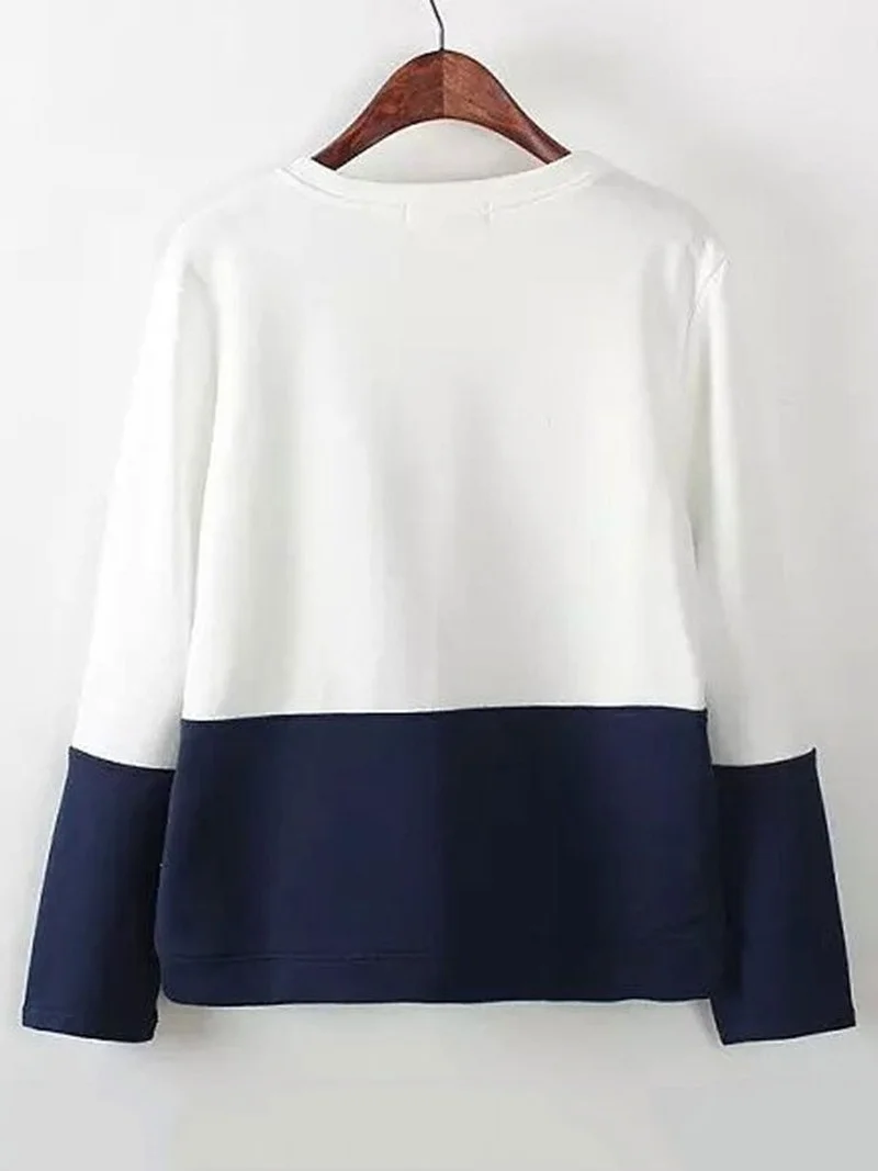Women Cartoon Cat Embroidery Sweatshirts O-Neck Long Sleeve Animal Pullovers Autumn Winter Warm Color Matching Tops Streetwear