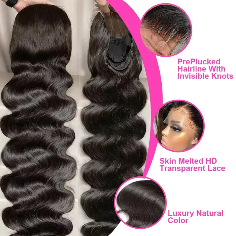 40 30 Inch 13x6 Body Wave Human Hair Frontal Wig 13x4 HD Lace Natural Black Front Wig Human Hair Glueless 5x5 HD Closure Wigs