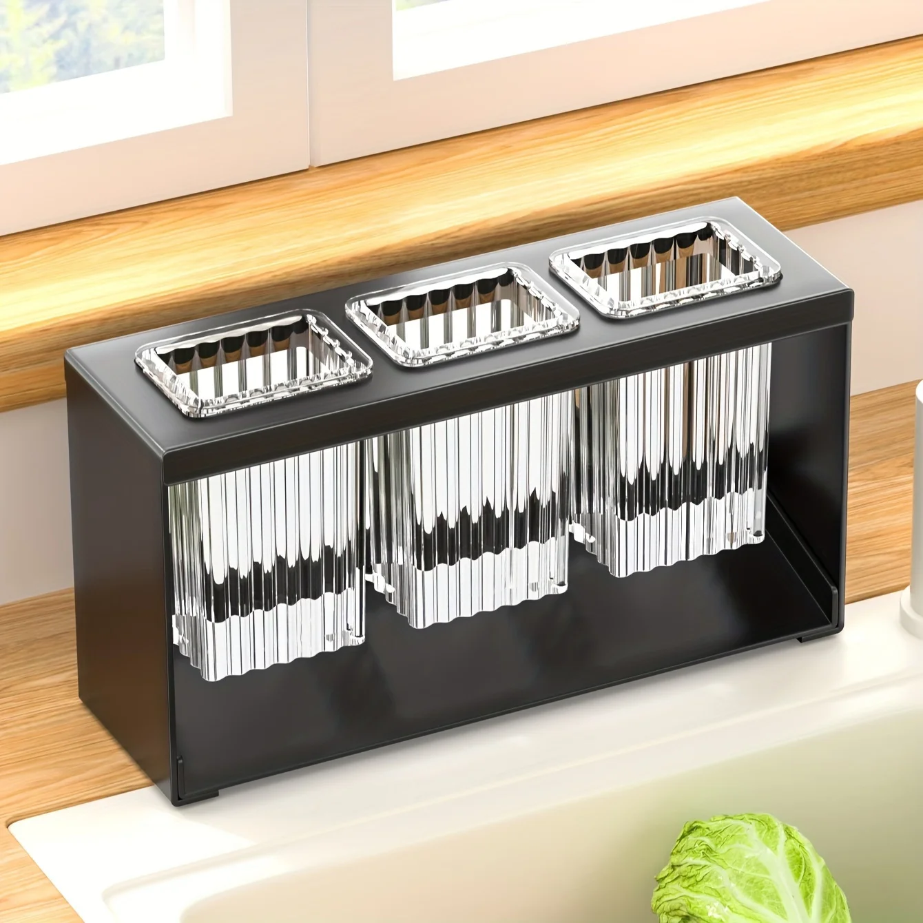 1pc Stainless Steel Multifunctional Kitchen Utensil Holder with Drainage and Transparent - Chopsticks, Knives, Forks & Spoons 4