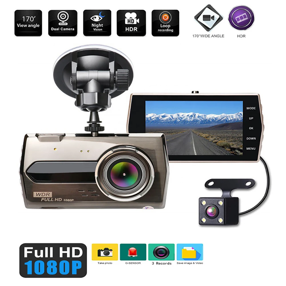 1080P Full HD Car Dash Cam Front And Inside Camera Car DVR Camera Wide  Angle with Night Vision, G-Sensor, Crash Detection, Parking Monitor, Loop