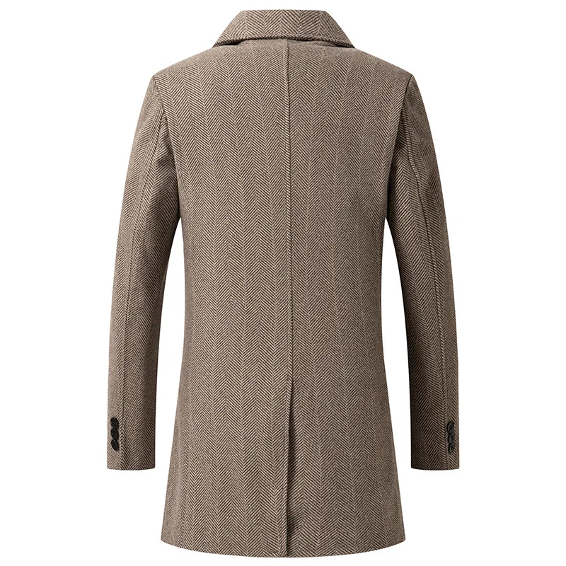 Men's Mid-Length Plaid Wool Trench Coats 2023 Autumn Winter Khaki Gray Double-breasted Fashion Business Male Windbreaker Jackets