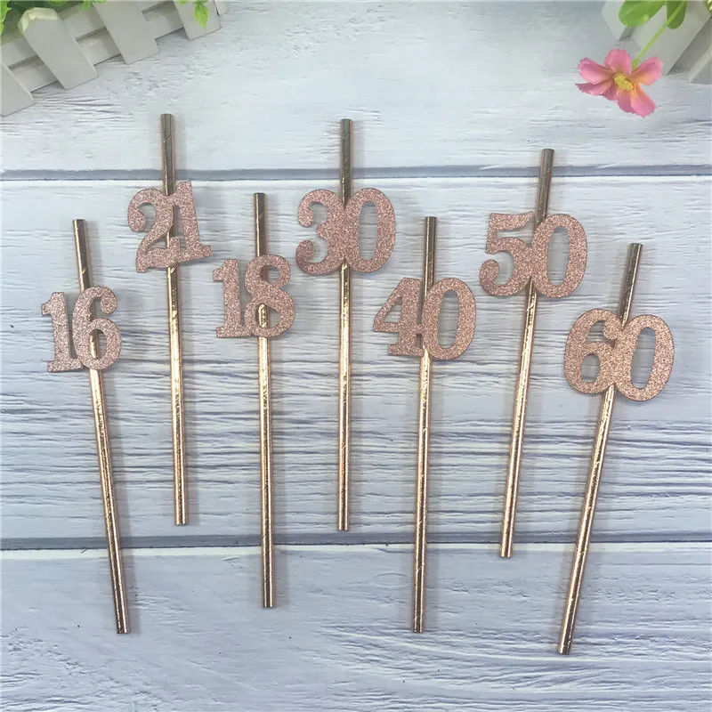Rose Gold Milestone Celebration Straws - Elegant Birthday & Anniversary Party Decorations