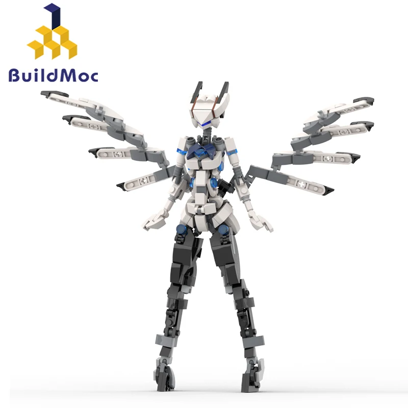 BuildMoc Angel Bunny Girl Mecha Building Blocks Set Wing Birdy Rabbit Female Robot Figures Bricks Toy For Children Birthday Gift