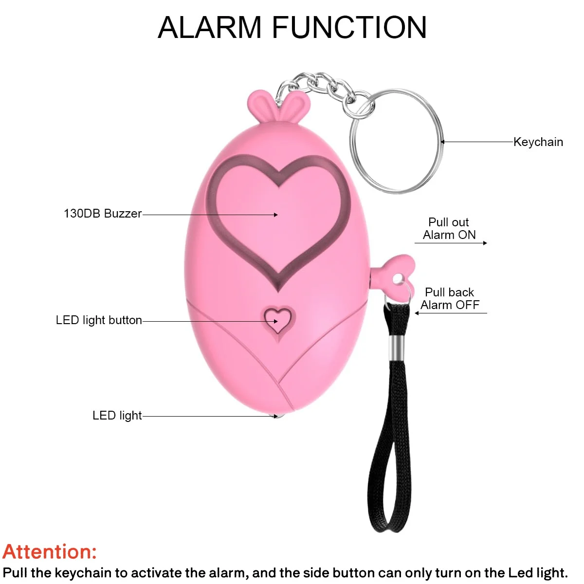 Heart Shaped Personal Safety Alarm - 130DB Portable Keychain Siren