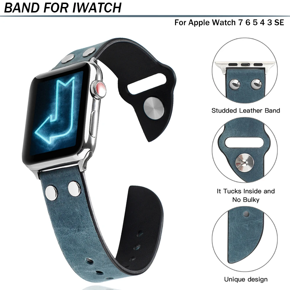 

Кожаный ремешок для Apple Watch Band 7 41 мм 45 мм, браслет для iWatch Series 6 SE 5 3 44 мм 42 мм 40 мм 38 мм, Аксессуары для браслета