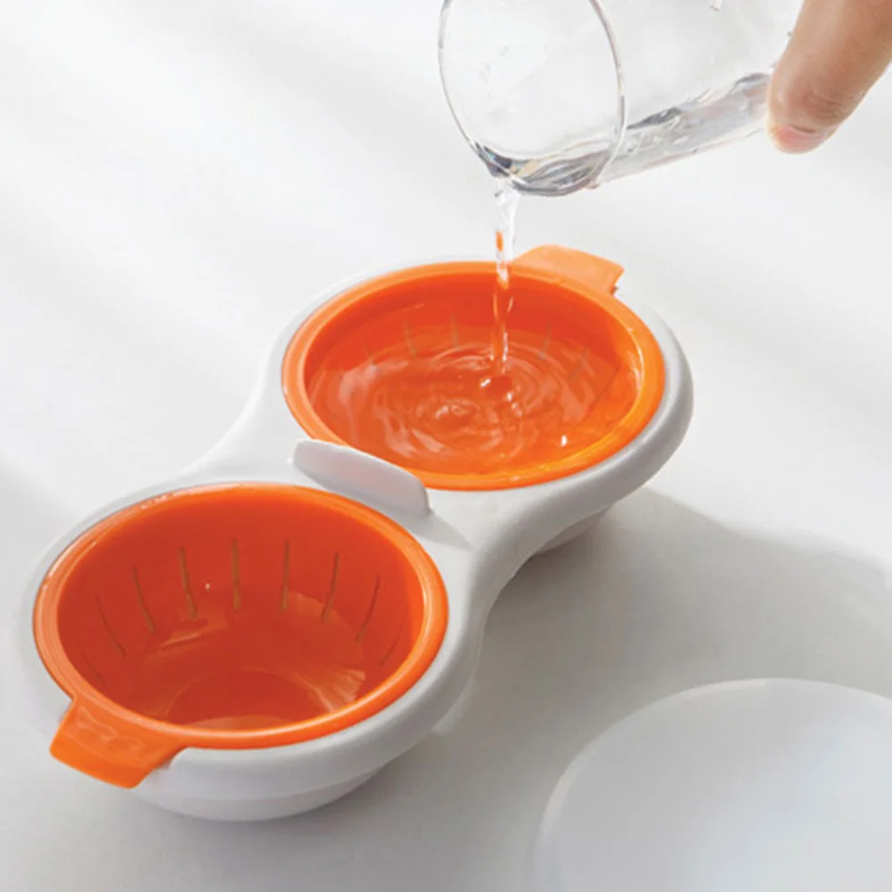 Description Picture 5 of itemDraining Egg Boiler Double Cup Egg Boiler Microwave Eggs Poacher Round Double Innovative Kitchen Tools Stock Layer Egg Cooker