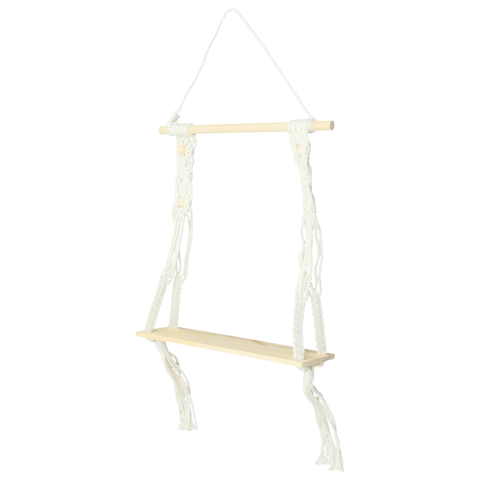 

Boho Style Cotton Rope Braided Wood Panel Tassel Practical Decorative Wall Shelf M0640 Home Hanging