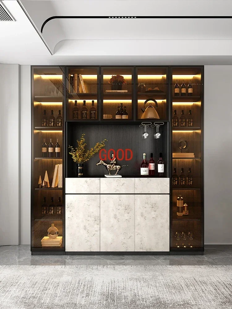 Italian Luxury Glass Wine Cabinet Display Living Room Simple Floor Side Cabinet Home Shelf Rack Vitrine Bar Furniture KMWC
