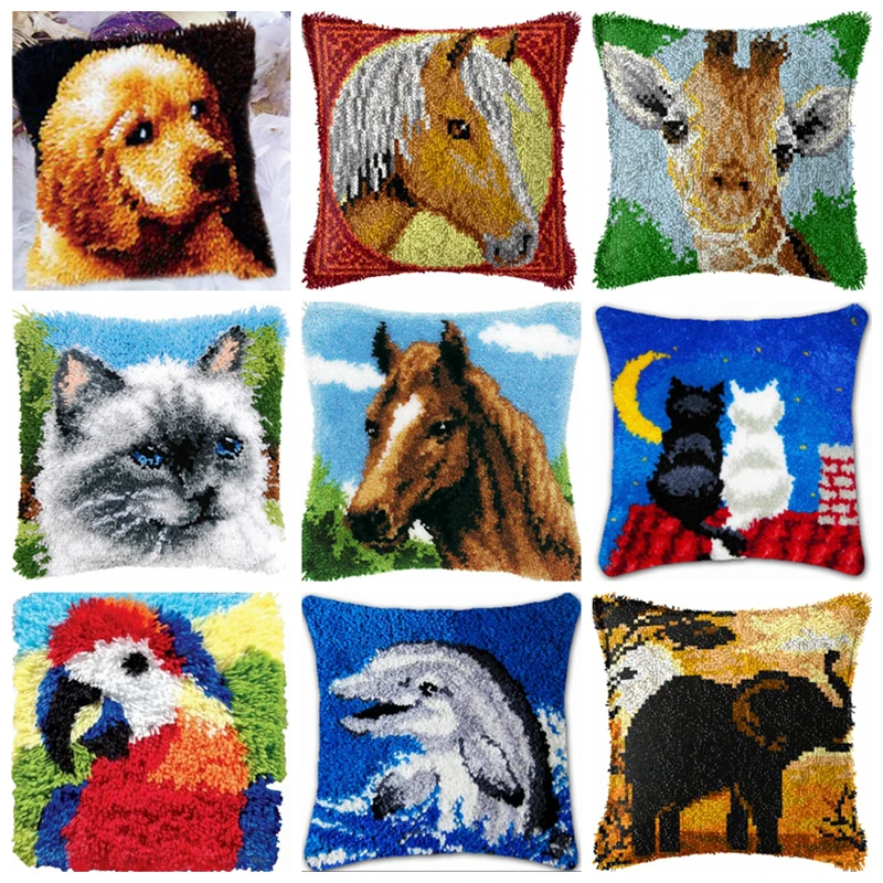 Knot Pillow Package Diy Cartoon Cut Animal Latch Hook Kit Cushion  Pillowcase Horse Dog Kussen Set For Needlework Latch Hook Kits - Latch Hook  - AliExpress