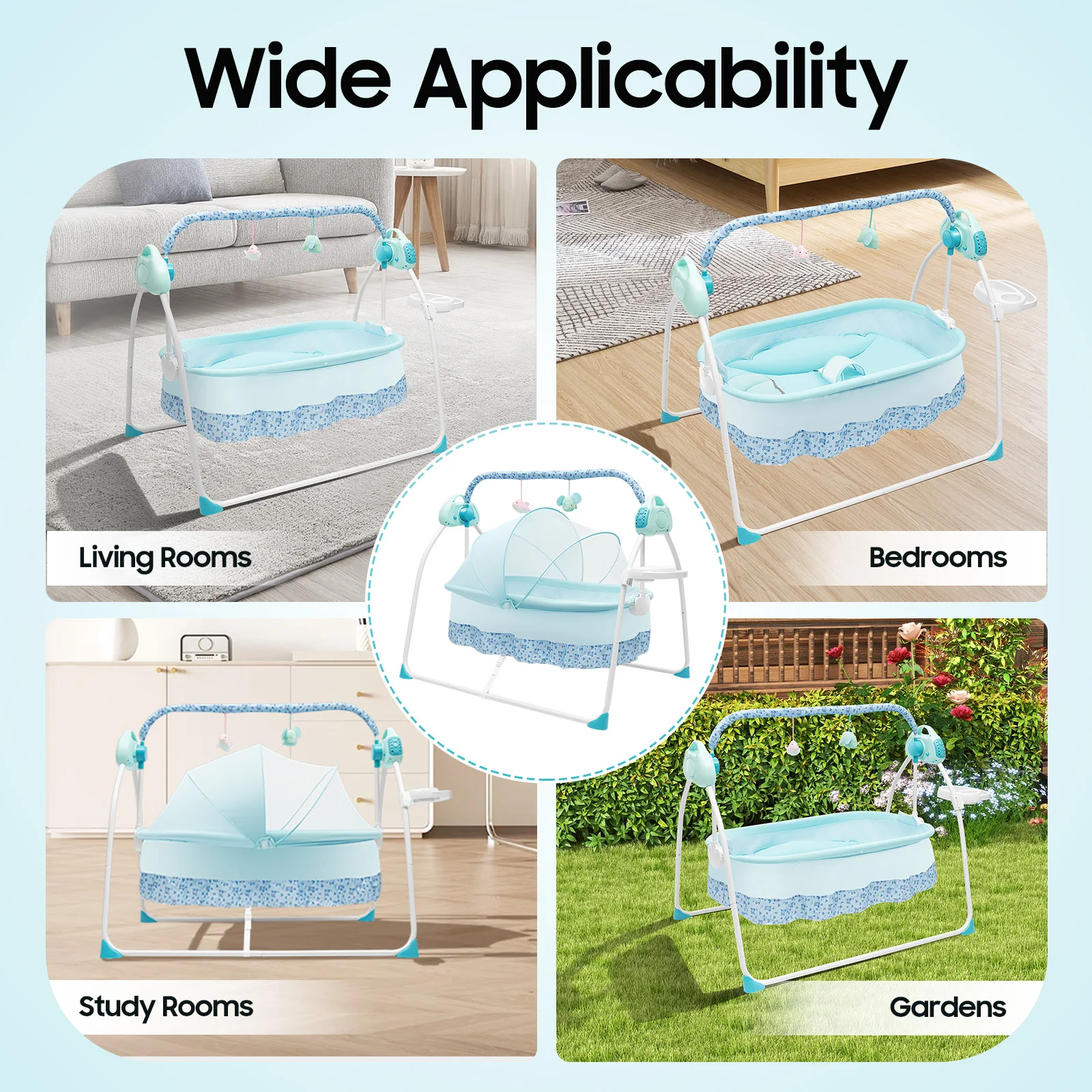 Electric Baby Cradle with Remote Control Foldable Bassinet for Newborns 5 Speed Swing Modes Bluetooth Music Timer Sleep Aid Sab5c72125ee14c87964f6c5943037b85j
