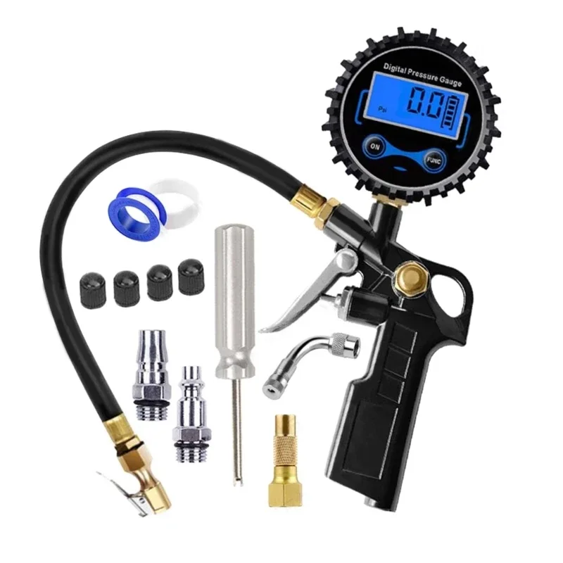 

Tyre Inflator Digital Multifunction Air Pressure Gauge with Accessories 200PSI Tyre Inflator Gauge for Compressor Car