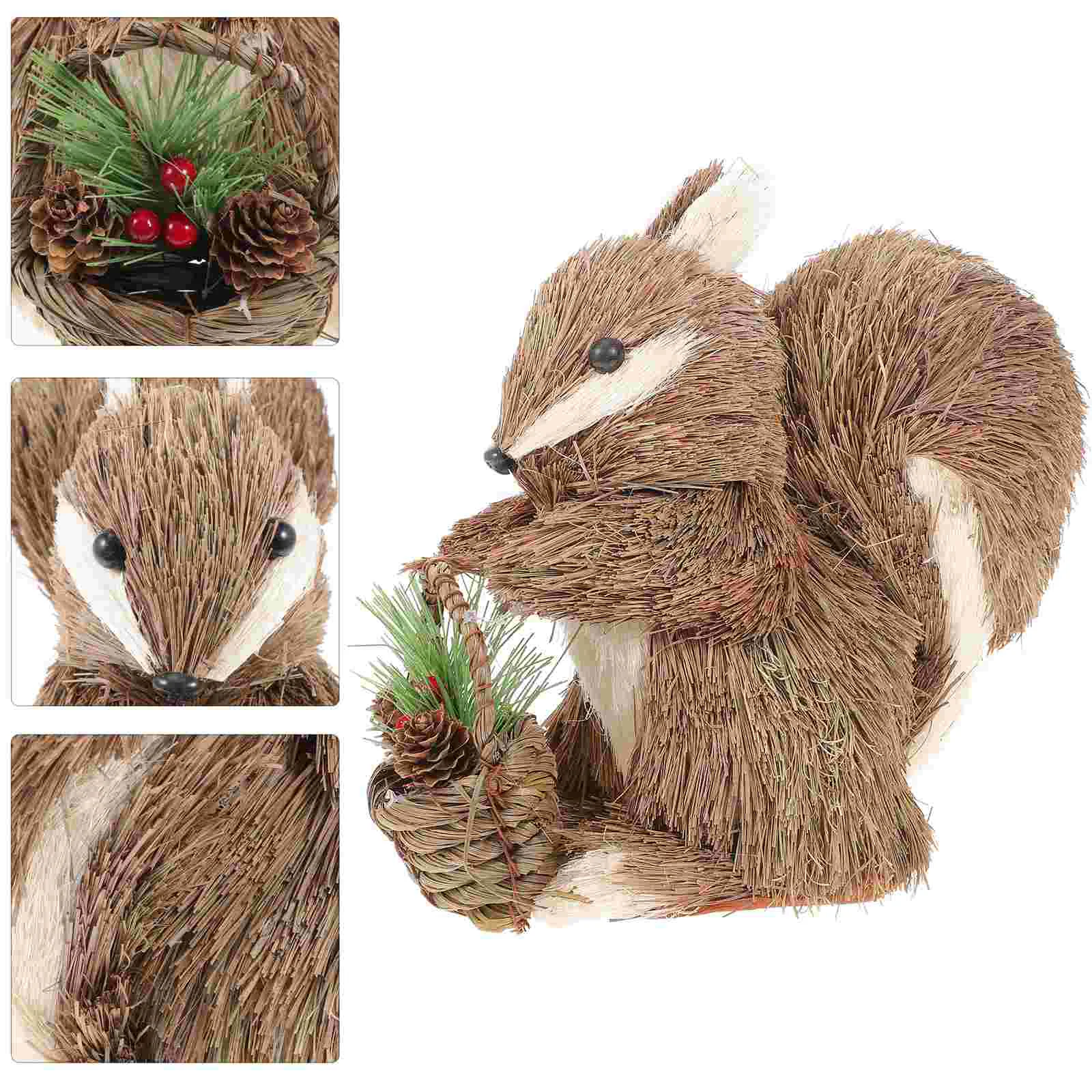 

Fall Decor Lawn Ornaments Nativity Squirrel Figurine Christmas Animal Pine Cone Needle Desktop Figure Statue Plush