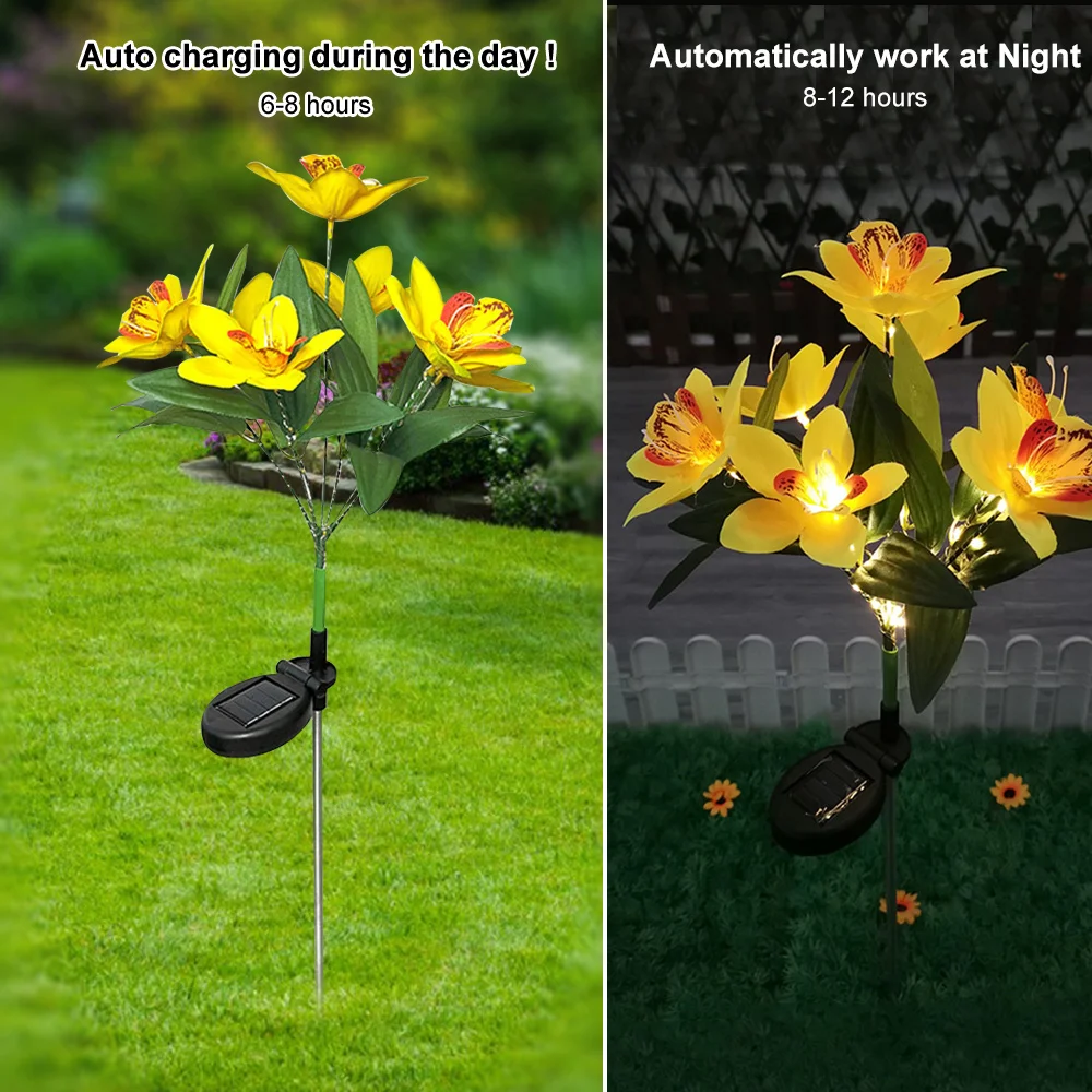 Orchid Rose Solar Lawn Lamp Outdoor Waterproof Flowers Landscape Lamp Solar Charging Decoration Light for Garden Yard Pathway 4
