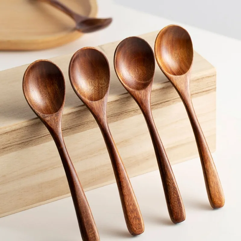 Wooden Spoon Kitchen Bar Supplies Four Piece Pack Creative Simple Soup Spoon Suitable for Honey Drinking Soup Drinking Coffee Reusable