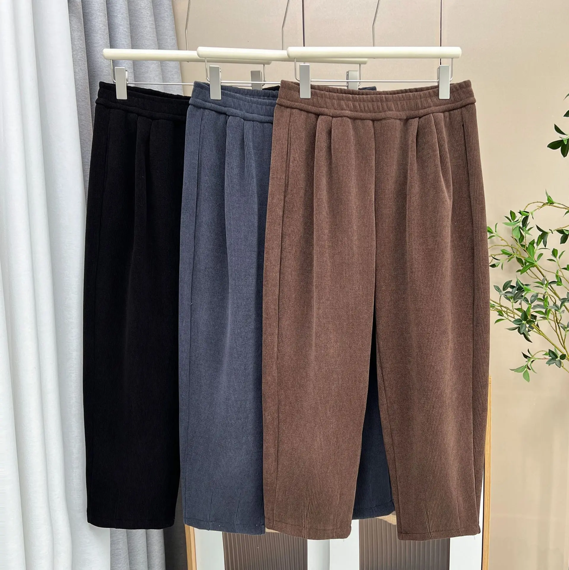 XXXXL Fashion Plus Size Women's Harem Pants For Autumn And Winter Casual Elastic Waist Fleece Ankle-Length Trousers 053