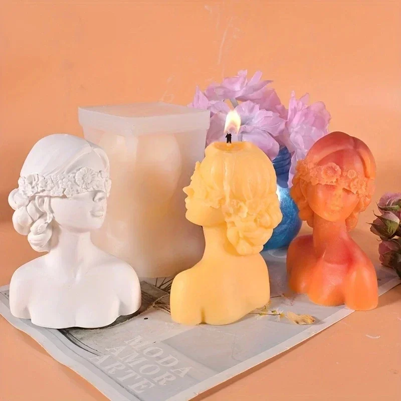 Home Crafts Girl Silicone Candle Molds DIY Rose Blindfolded Female Aromath Gpysum Home Decor Making Women Head Art Candle Mould
