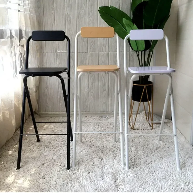 Iron Folding Bar Chairs Home Nordic Backrest Bar Stool Thickened Foot Covers Kitchen Table Chair Multi-scene Dining Chairs Y