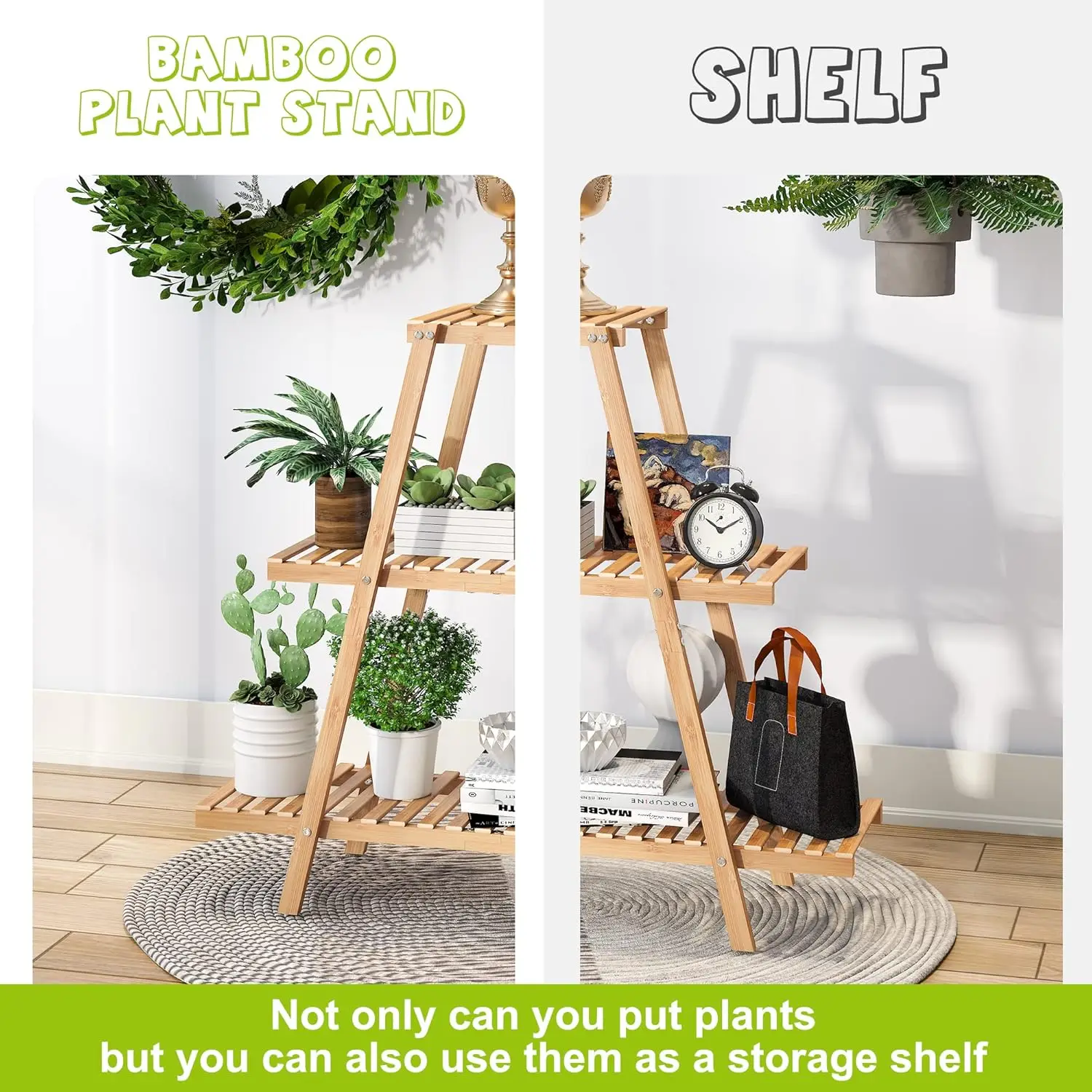Plant Stand Bamboo for Indoor Outdoor Tiered Plant Shelf 8 Potted Flower Holder Ladder Rack Garden Balcony Living Room Patio 6