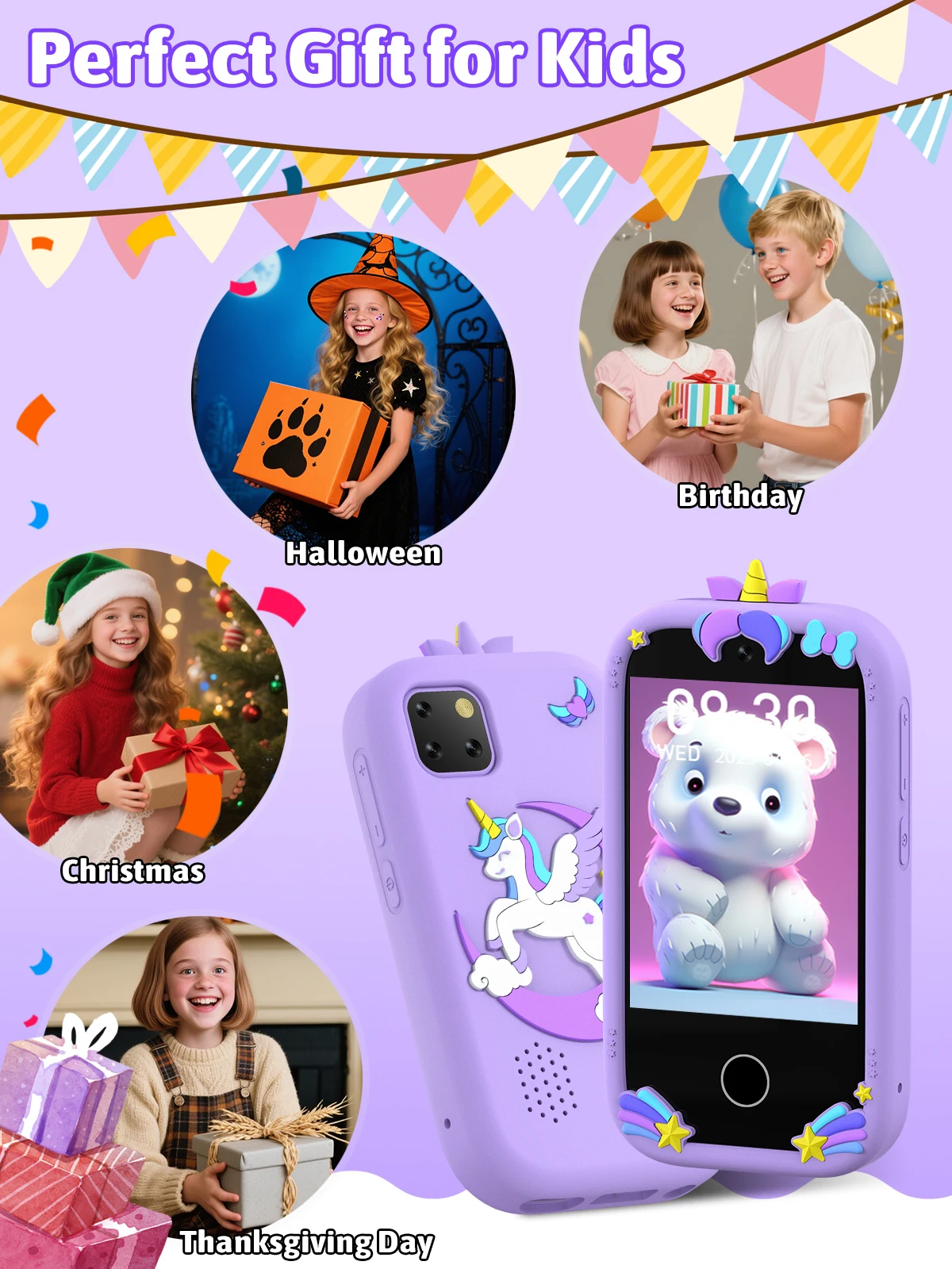 Draagbare educatieve smartphone voor kinderen met dubbele camera_voghion.com