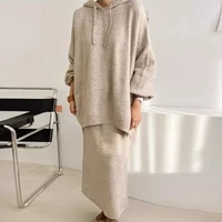 Retro Lazy Sle Long Sve Knitted Sweater And f Skirt Set Autumn Winter Faion Loose Fit Two Piece Women's Ensemble - Image 4