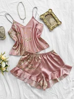 2-piece V-neck random print sexy casual shorts Pajama Set  Women's Sleepwear Loungewear - Image 6