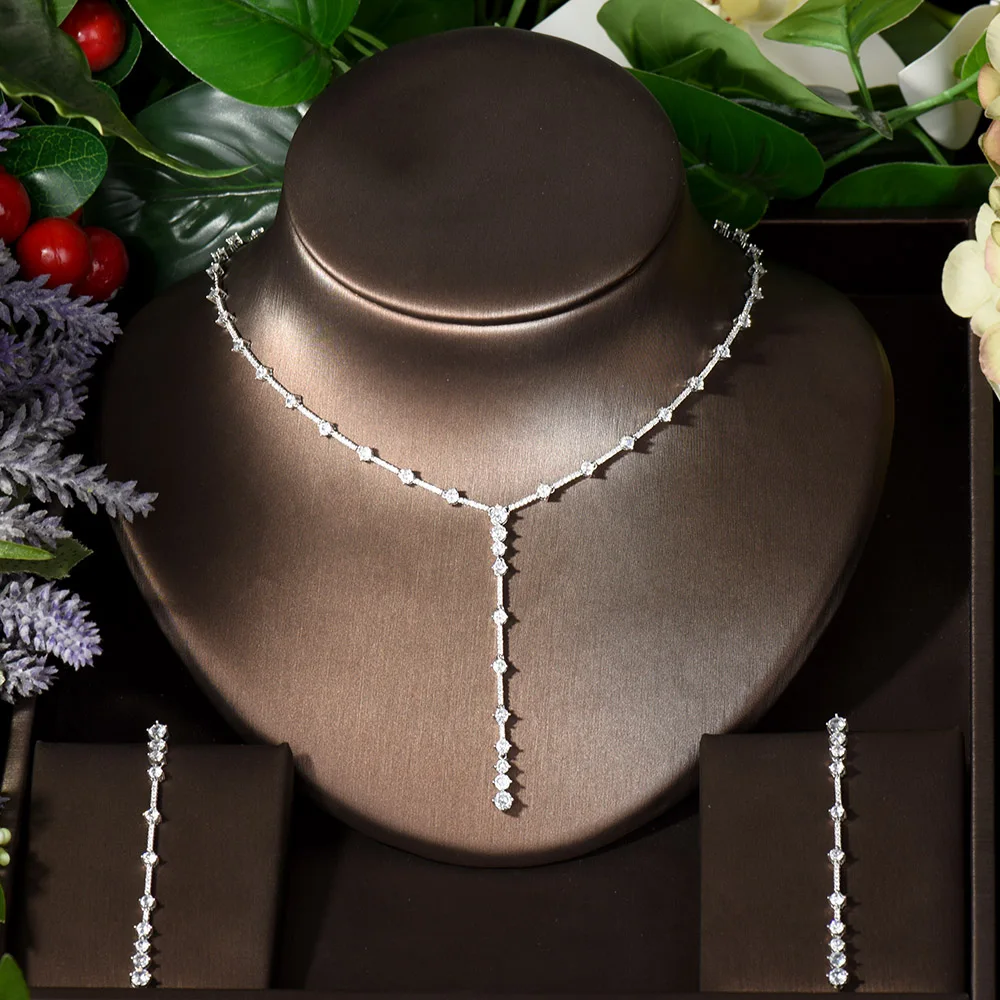 

Fashion Long Round 2pcs Necklace and Earring Sets Cubic Zirconia Jewelry Sets for Women Bridal Wedding Party Accessories N-1439