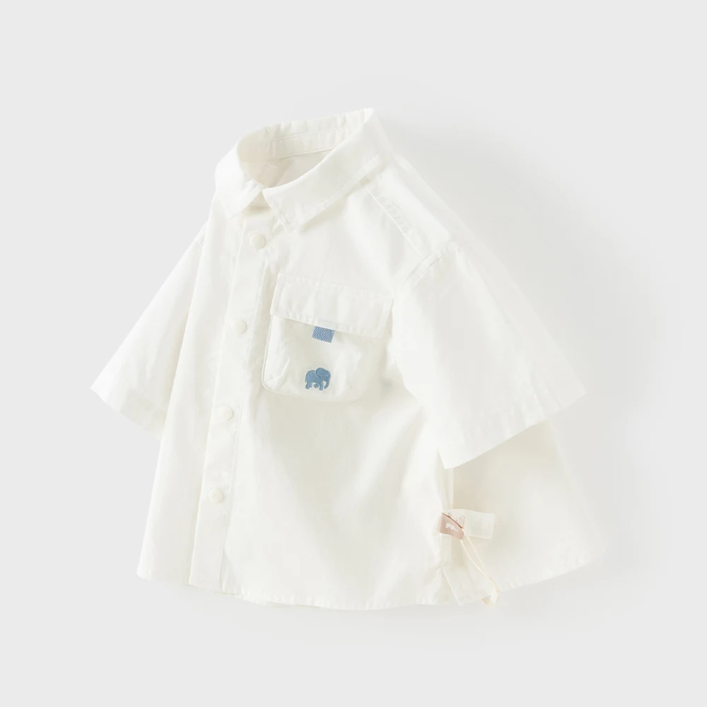 데이브 벨라 소년 흰색 셔츠 어린이 여름 블라우스 순수 코튼 아동복 시원하고 부드러운 우아한 반팔 캐주얼 탑 DB2261305