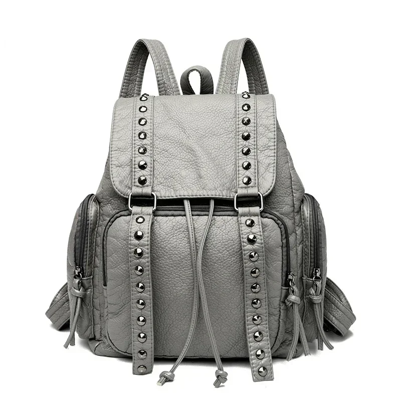 thumbnail image 1 of Mochila de lujo de PU de gran venta 2024, bolso con remaches y cremallera para mujer, nueva mochila antirrobo, mochila de ocio de gran capacidad para estudiantes, mochila, 1 of 5