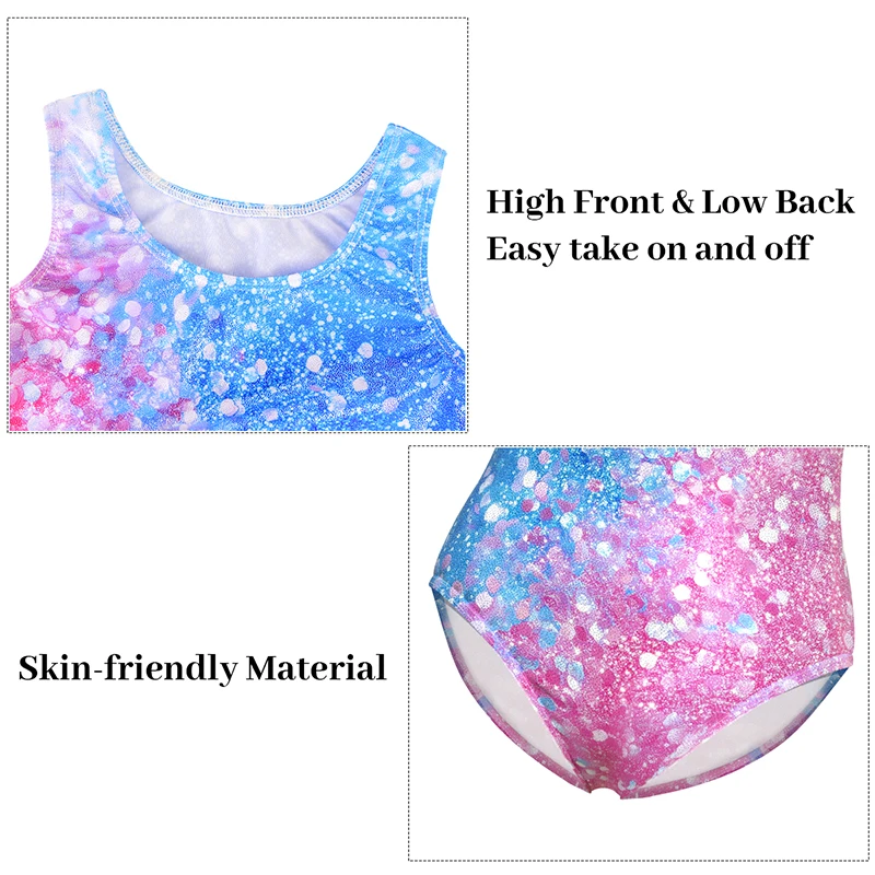 Gymnastics Leotards for Girls Glitter Fashion Print Sleeveless Tank Biketards Activewear with Shorts and Headband children dance leotards gymnastics dancewear sets
