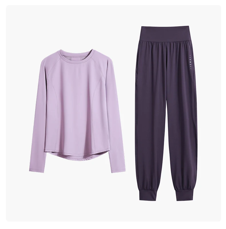 DRUR Damen-Laufset mit lockerer Passform, 2-teiliges Sportbekleidungs-Outfit, langärmelig, Fitnessstudio, Top, Jogginghose, Anzug, Herbst und Winter, neue Sportbekleidung – Detail 10