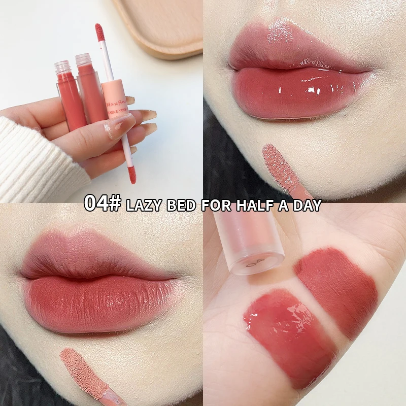 Double End Lip Glaze Espelho Full Gloss E Velvet Matte Long Term Cor e umidade Lip Gloss Anti Stain Cosméticos Lip Glaze 11